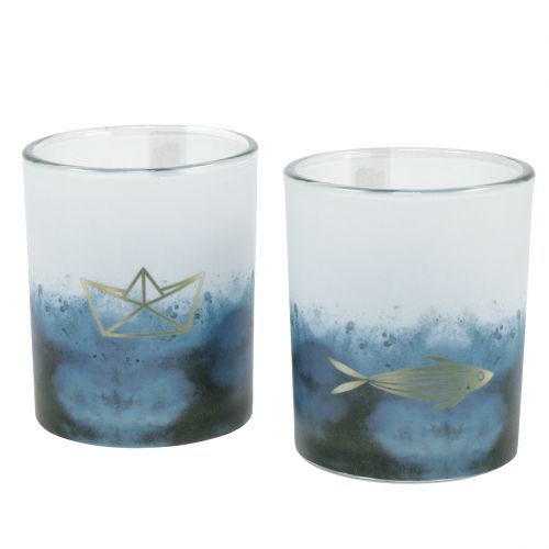 Floristik24 Lykter blå og hvid med båd og fisk Ø6cm