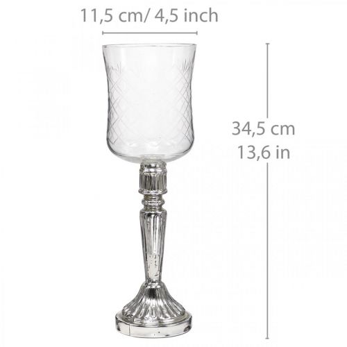 Artikel Lanterne glas lysglas antik look klar, sølv Ø11,5cm H34,5cm