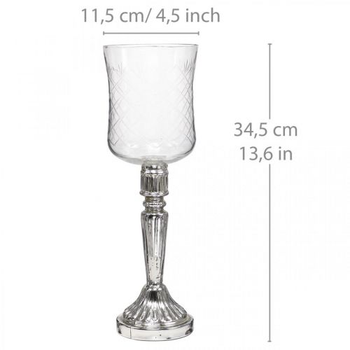 Floristik24 Lanterne glas lysglas antik look klar, sølv Ø11,5cm H34,5cm