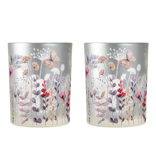 Artikel Lanterne glas valmue eng sølvfarvet H12,5cm 2 stk