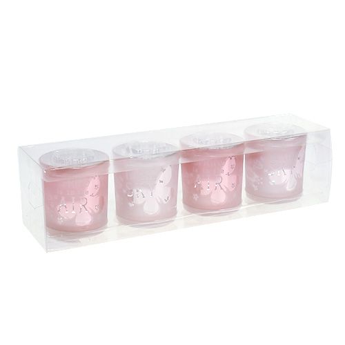 Floristik24 Vindlys glas lyserød Ø7,5 cm H8cm 4stk