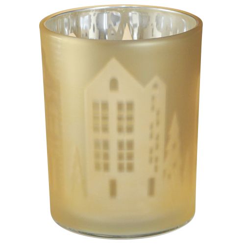 Artikel Lanterne glas sølv guld city silhuet H12,5cm 4 stk