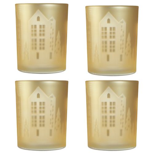 Artikel Lanterne glas sølv guld city silhuet H12,5cm 4 stk