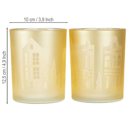 Artikel Lanterne glas sølv guld by silhuet H12,5 cm 4 stk