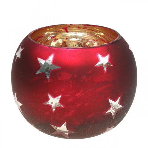 Artikel Lanterneglas fyrfadsglas med stjerner rød Ø12cm H9cm