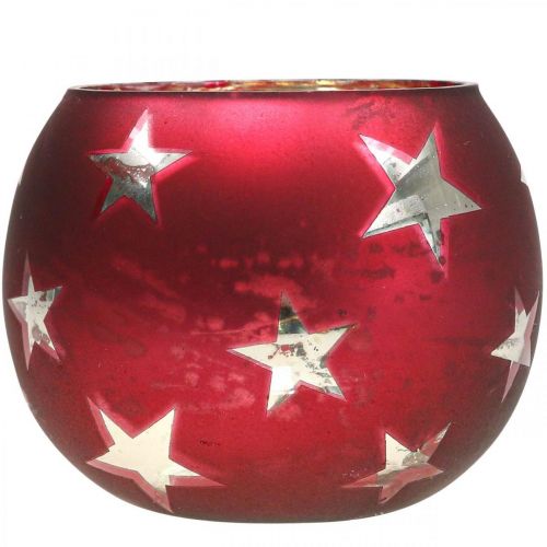 Artikel Lanterne glas fyrfadsglas med stjerner rød Ø9cm H7cm