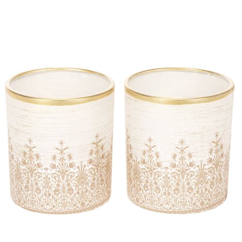 Glas fyrfadsstage med blomstermønster, Ø8 cm H9 cm, 2 stk. købe | Floristik24.dk