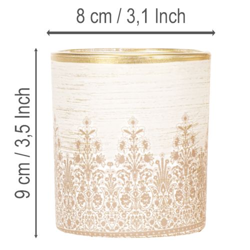 Glas fyrfadsstage med blomstermønster, Ø8 cm H9 cm, 2 stk. | Floristik24.dk