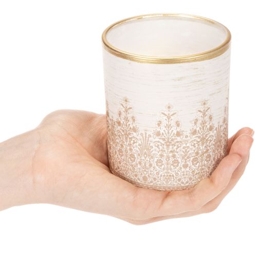 Glas fyrfadsstage med blomstermønster, Ø8 cm H9 cm, 2 stk. | Floristik24.dk