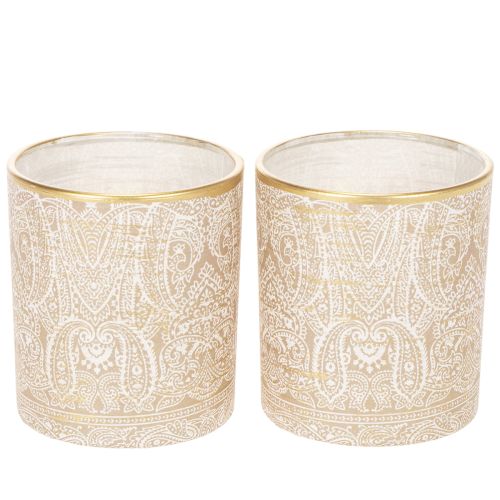 Glas fyrfadsstage med paisleymønster, Ø8 cm, H9 cm, 2 stk.
