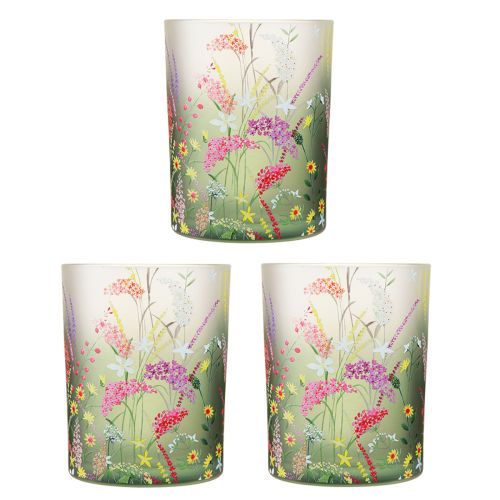 Floristik24 Lanterneglas med farverige blomster sommer H12,5cm 3 stk