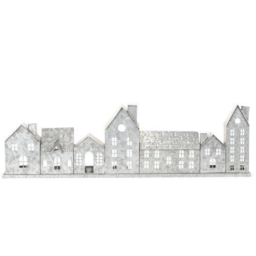 Dekorativ række af huse med fyrfadsstager, adventsdekoration, 68 cm