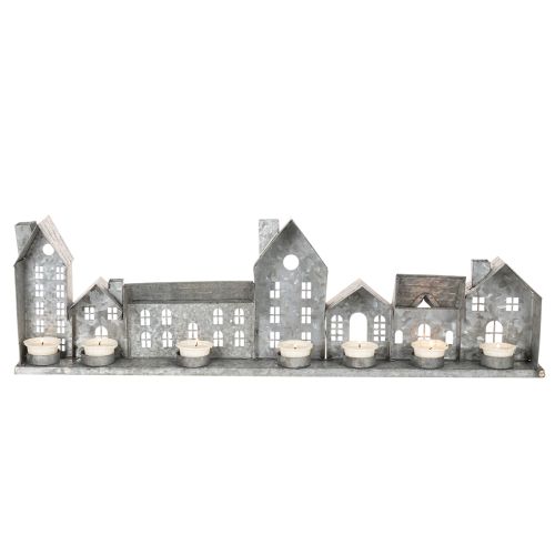 Dekorativ række af huse med fyrfadsstager, adventsdekoration, 68 cm | Floristik24.dk