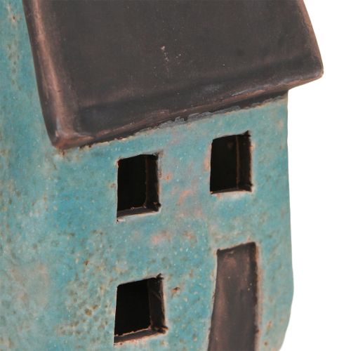 Floristik24 Lanternehus keramikhus blåbrun H15,5/17,5cm 2 stk