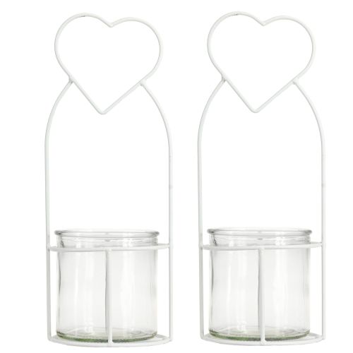 Artikel Lanternehjerte Hvid Lanterneholder Glas Ø12cm H30cm 2stk