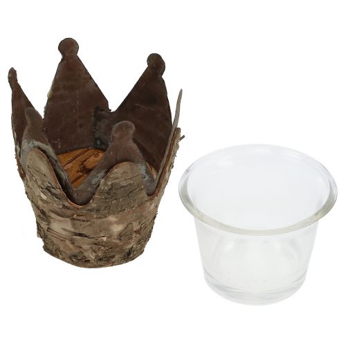 Floristik24 Lanterne krone med birk og metal Ø7cm H7.5cm 3stk