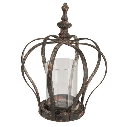 Floristik24 Lanterne Krone Brun Rust Med Stearinlys Glas Ø14cm H18cm