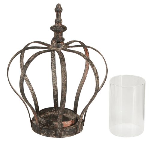 Artikel Lanterne Krone Brun Rust Med Stearinlys Glas Ø14cm H18cm