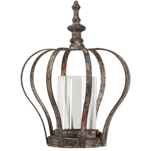 Artikel Lanterne Krone Brun Rust Med Stearinlys Glas Ø14cm H18cm