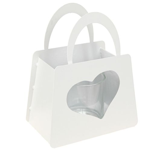 Artikel Lanterne metal dekorativ taske med hjerte hvid H18cm 2stk