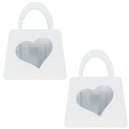 Artikel Lanterne metal dekorativ taske med hjerte hvid H18cm 2stk