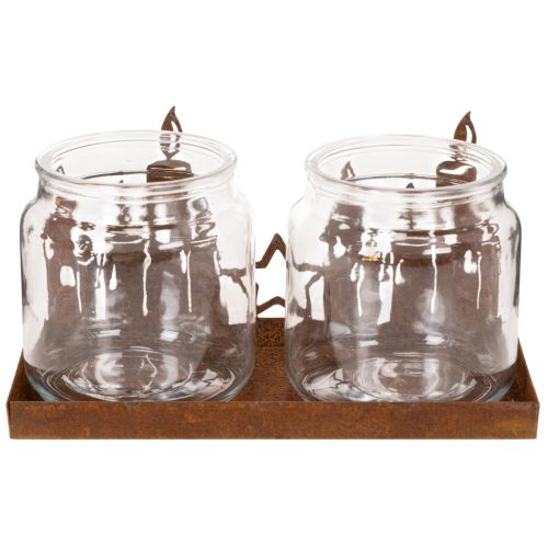 Metallanterne med glasindsats, rusten metalfinish, dekorativ lysestage, 21,5 cm | Floristik24.dk