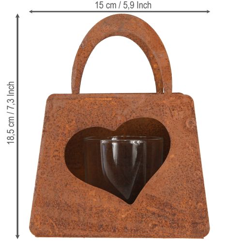 Artikel Lanterne metalpose rust med glasindsats H15cm 2 stk.
