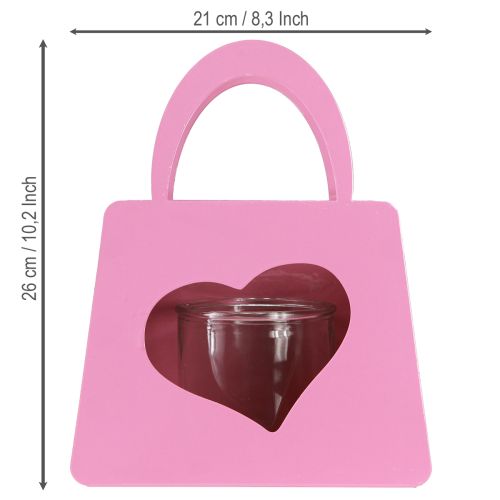 Artikel Lanterne metalpose med glasindsats lyserødt hjerte H26cm