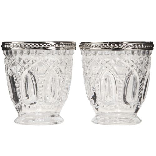 Artikel Vindlet retro glas med metalkant klar Ø7cm H8cm 6 stk
