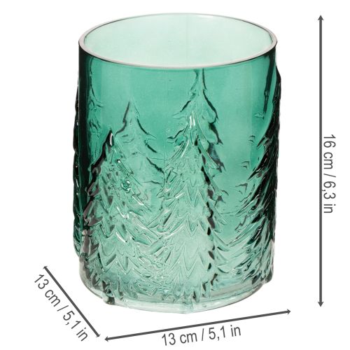 Glas fyrfadsstage med grantræer i relief, juledekoration, 16 cm | Floristik24.dk