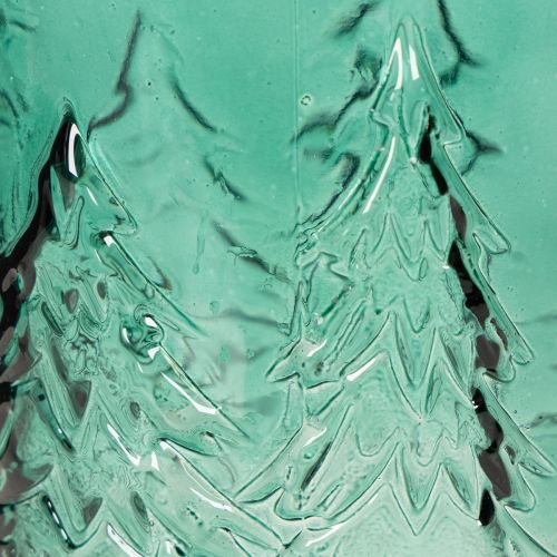 Glas fyrfadsstage med grantræer i relief, juledekoration, 16 cm | Floristik24.dk