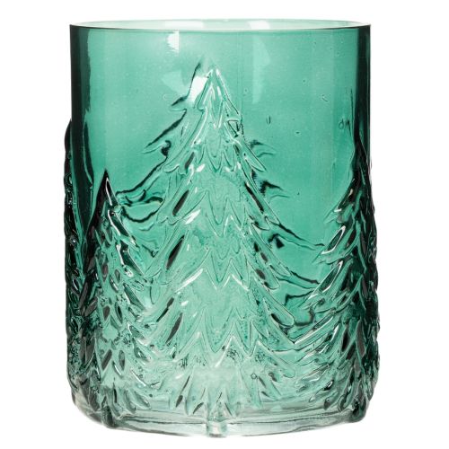 Glas fyrfadsstage med grantræer i relief, juledekoration, 16 cm | Floristik24.dk