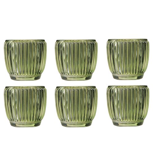 Artikel Lanterne fyrfadsstage glas grøn retro Ø7cm H7cm 6 stk