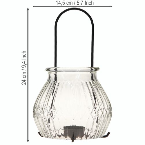 Artikel Lanterne fyrfadsstage glas metal klar sort Ø14,5cm