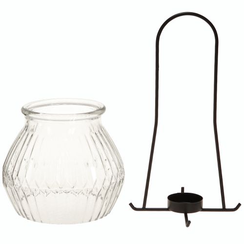 Artikel Lanterne fyrfadsstage glas metal klar sort Ø14,5cm