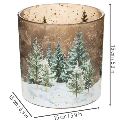 Glas fyrfadsstage med granskovsdesign, vinterdekoration, 15 cm | Floristik24.dk