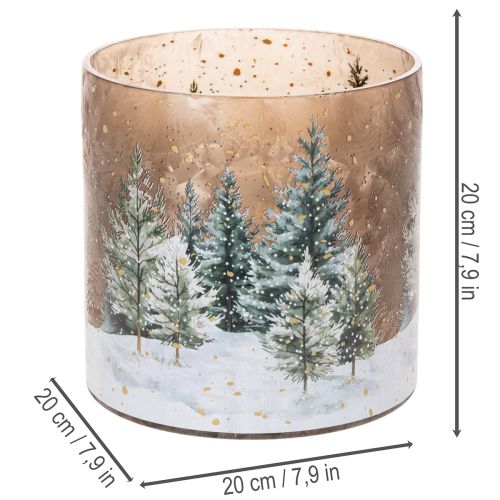 Glas fyrfadsstage med vinterskov i sne, juledekoration, 20 cm | Floristik24.dk