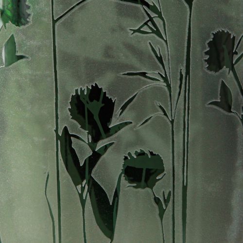 Artikel Lanterne udført i hvidt glas med grønt engmotiv H18cm