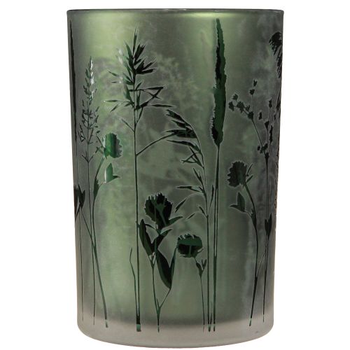 Artikel Lanterne udført i hvidt glas med grønt engmotiv H18cm