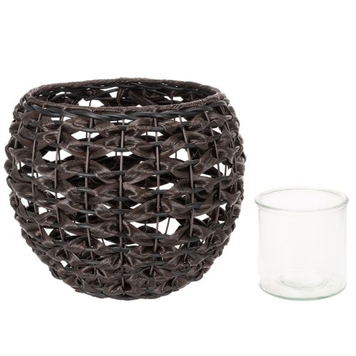 Flettet fyrfadsstage, sort og brun, sommerdekoration, Ø31 cm H25 cm | Floristik24.dk