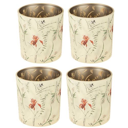Artikel Dekorativ glaslanterne med blomstermotiv til atmosfæriske boligtilbehør, 8 cm, 4 stk.