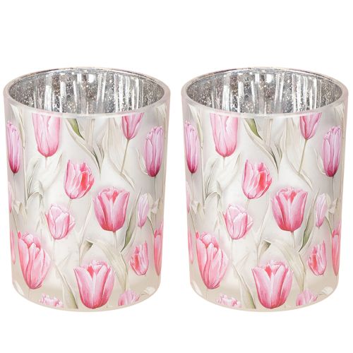 Artikel Elegant lanterne med tulipanmotiv til stemningsfuld forårsdekoration, 12,5 cm, 2 stk.