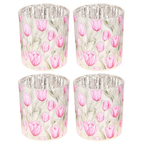 Artikel Dekorativ glaslanterne med tulipandesign til forårsindretning i hjemmet, 8 cm, 4 stk.