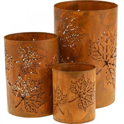 Efterårsdekoration lanterne rust look H20/15/10cm sæt med 3
