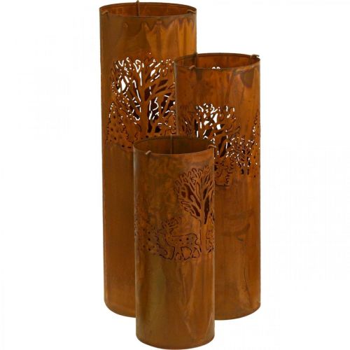 Floristik24 Lysestage rust look dekoration hjorte 30/38,5/45 cm sæt med 3