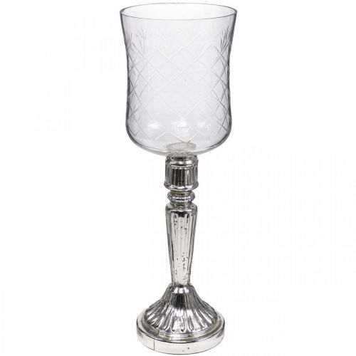 Artikel Lanterne glas lysglas antik look klar, sølv Ø11,5cm H34,5cm