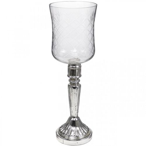 Floristik24 Lanterne glas lysglas antik look klar, sølv Ø11,5cm H34,5cm