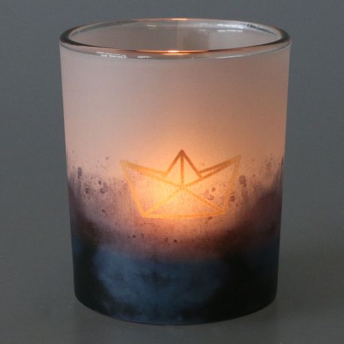 Floristik24 Lykter blå og hvid med båd og fisk Ø6cm