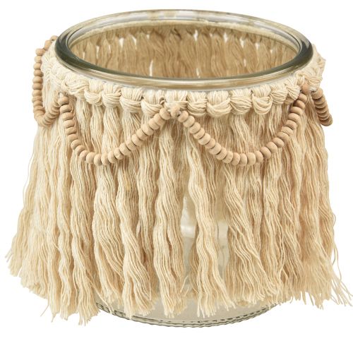 Artikel Lanterne Glas Frynser Makrame Creme Boho Ø9,5cm 4stk