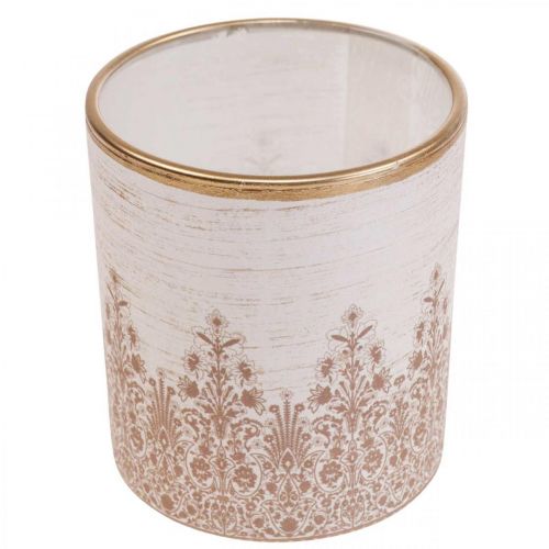 Artikel Lanterne glas fyrfadsstage blomstermønster Ø8cm H9cm 2stk
